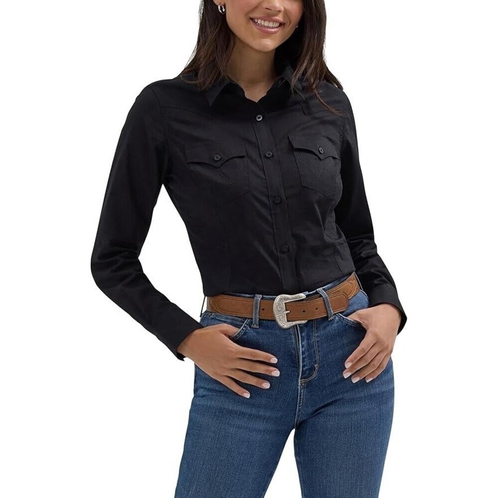 Wrangler Ladies Retro® Western Button Down Black Shirt 112358012 Black Sz S NWT - Picture 2 of 10